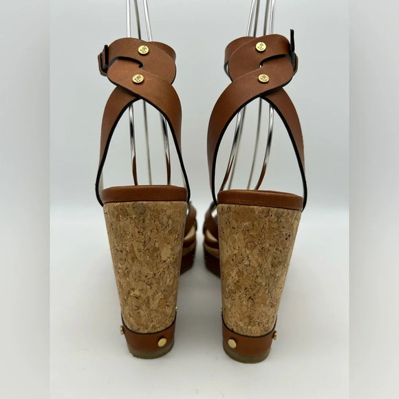 $795 Jimmy Choo Women's Cognac Drya Studded Wedge Sandal Shoes Size EU 38 - Picture 15 of 16